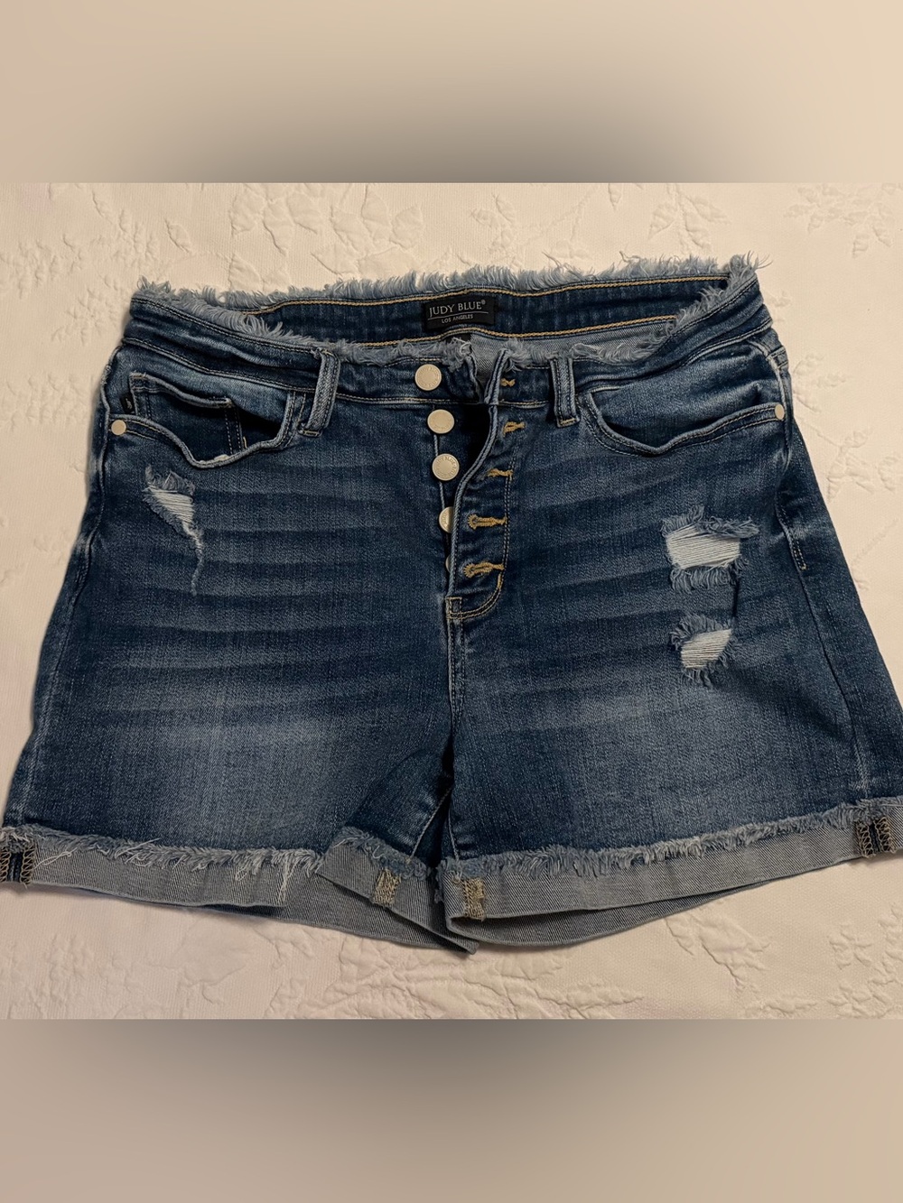 Judy Blue Medium Wash Distressed Button-Fly Denim Shorts